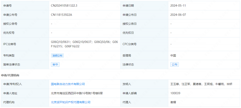 联合动力申请公布一项发明专利：“风电场多维度后评估平台、方法及终端设备”